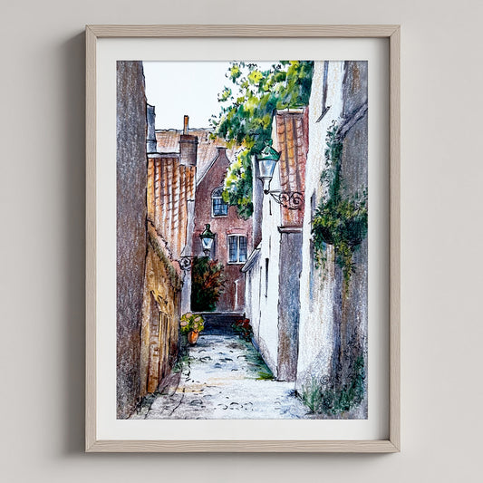 Medieval Alleyway in Bruges – Pencil Drawing, Unique Fine Art Print