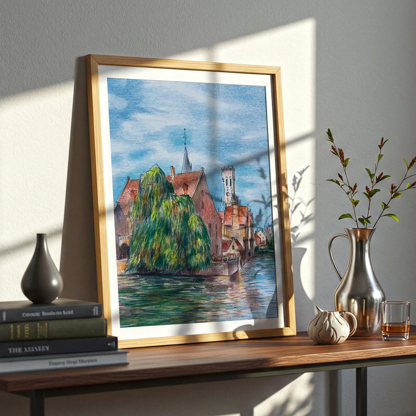 Bruges Summer Rozenhoedkaai view – Original Pencil Drawing Art Print