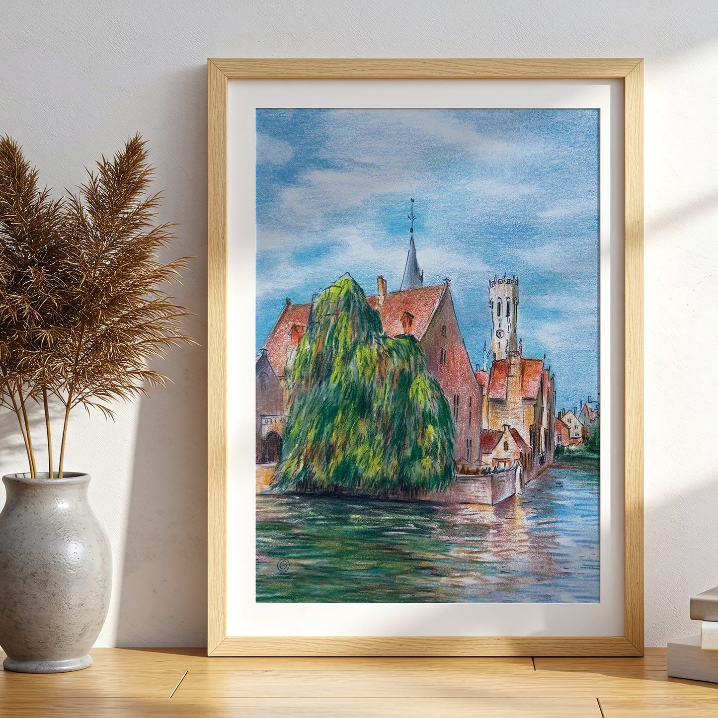 Bruges Summer Rozenhoedkaai view – Original Pencil Drawing Art Print